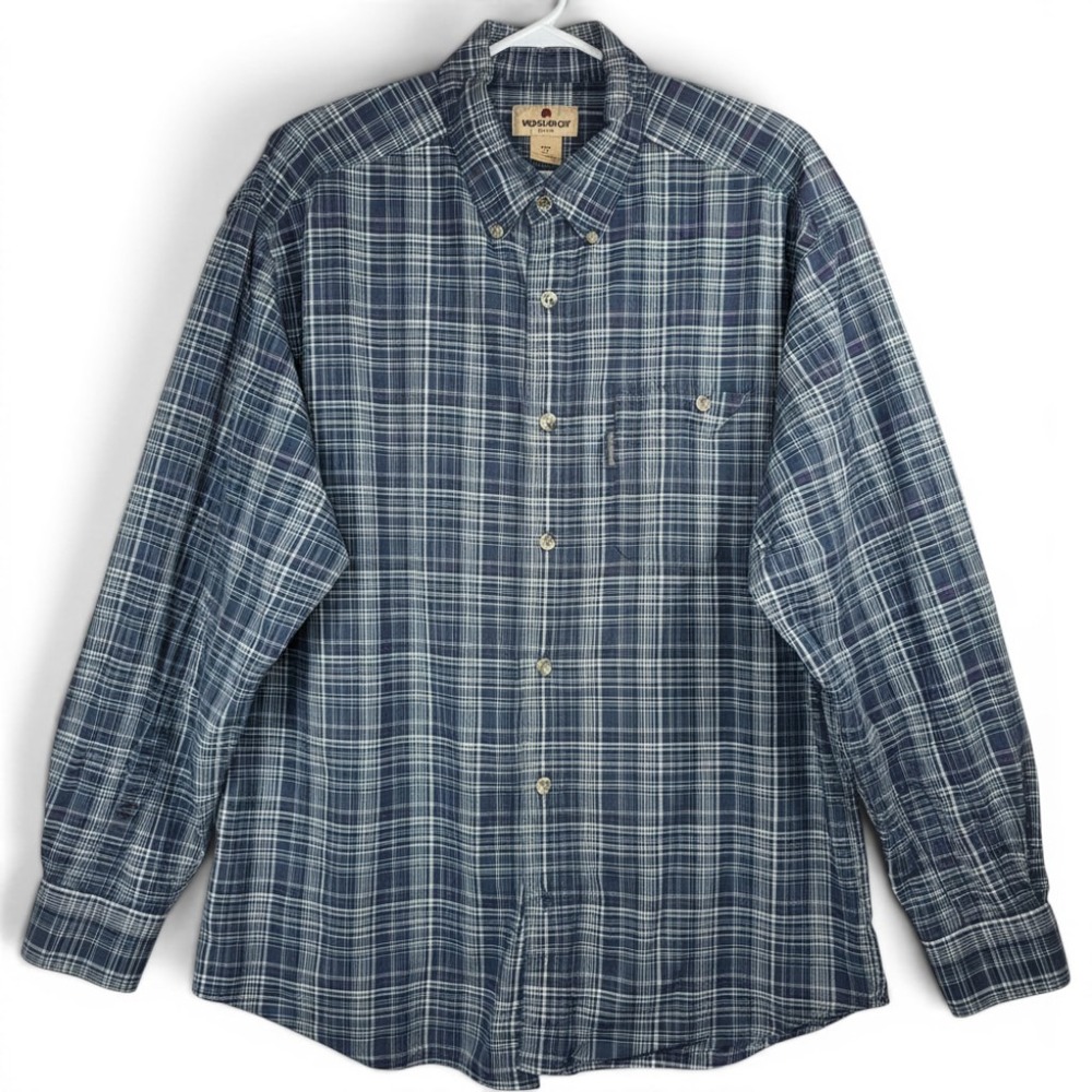 Woolrich Plaid Button Down Shirt Mens XL Blue Tidal 6024 Cotton Long Sleeve